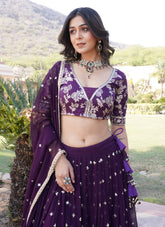 Decorative Partywear Lehenga Choli in Wine